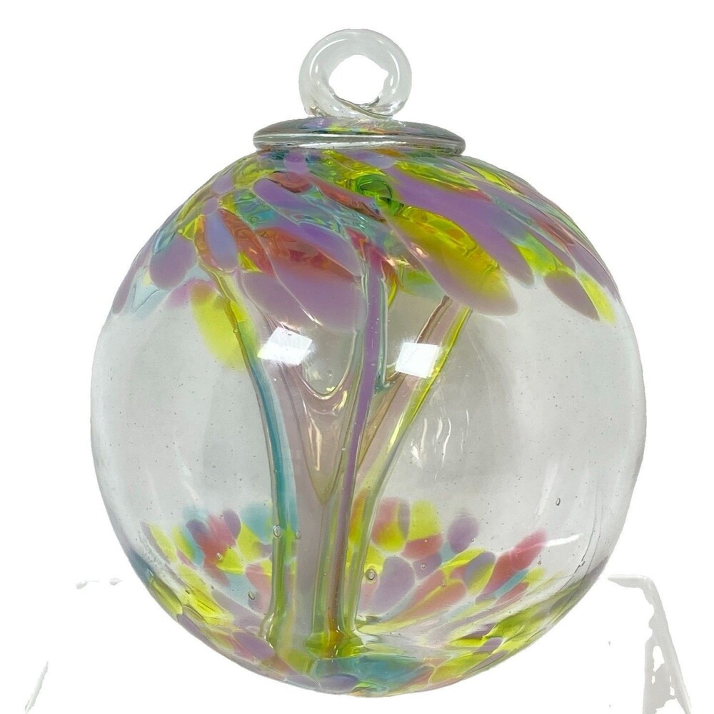 4" Tree of Life Hand Blown Glass Ornament Sphere Globe Witch Ball
